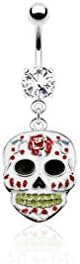 White Sugar Skull Dangle Belly Button Ring
