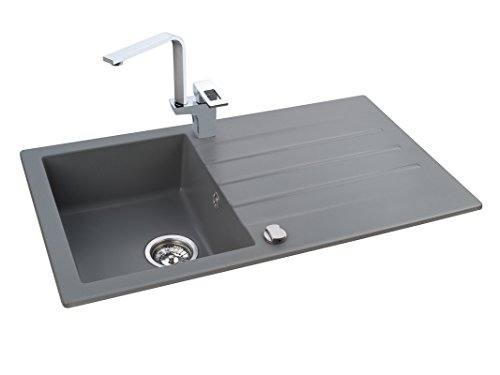 Axis Kitchen Mojito 100 Küchenspüle Farbe Axis Moonlight Grey Grau Material Axigranit 50er Unterschrank Spülbecken Siphon, Exzenterbedienung, Ausschnittschablone - 3