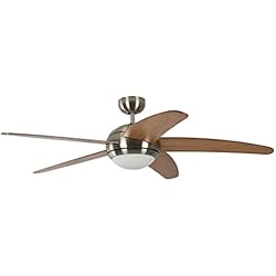 Ventilateur de plafond Réversible Melton Nickel 132 cm avec Eclairage et Télécommande, Pâles Miel Érable