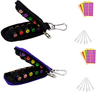 Confezione da 2 bottiglie di olio essenziale di elegante come portachiavi con 20 ambra, etichette bianche, contagocce, facilmente in borsa o borsa per il trucco, DIY your own Blend, viola e nero