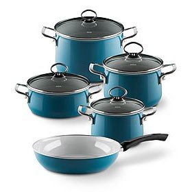 Riess Emaille Topfset mit Pfanne (5-tlg.) - Aquamarin