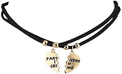 Silvertone Suede Cord Partners in Crime Choker Necklaces 2PC