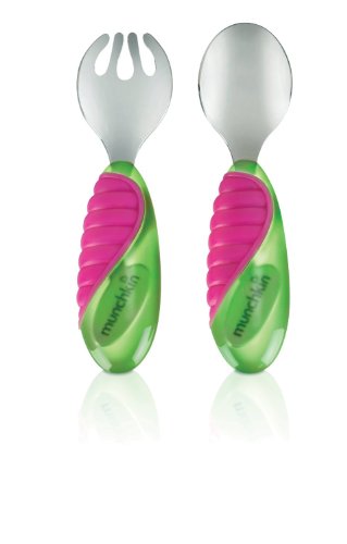 Munchkin Mighty Grip Fork and Spoon (Green & Pink)