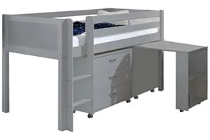 D PRO T Single Sleeper Wooden Bunk Bed Childrens Bunk Bed With Desk or Drawer Chest (BunkBed Grey Drawer/Desk)