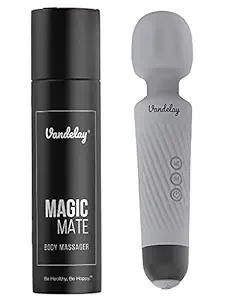 Vandelay Battery Powered Magic Mate Handheld Cordless Personal Body Massager for Women & Men - Waterproof & Portable Vibrate Wand with Extra Long Battery - Flexible Neck (Smoky Grey)