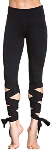 AiJump Women’s Slim Yoga Leggings High Waist Workout Tights Cutout Tie Cuff Stretchy Active Wear with Inner Pocket for Gym Running Sports Fitness Black M