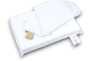 GM Cuscino Baby Memory 24x34 Cuscino Neonato Culla Ultra traspirante in Memory Foam Con Federa Bianca in 100% Cotone Sfoderabile Per lettino, trasportino, ovetto, next to me Made in Italy
