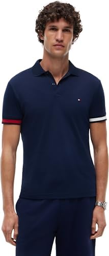 Tommy Hilfiger Uomo Maglietta Polo Maniche Corte Liquid Cotton Slim Fit, Blu (Carbon Navy), XXL