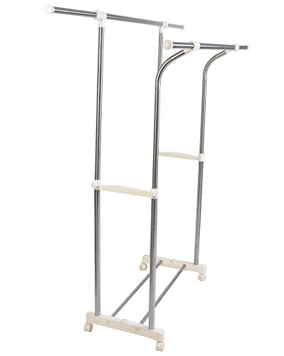 WOLTU SR0001 Kleiderständer Garderobenständer , 165x43x161cm , Teleskop Wäscheständer auf Rollen , mit 2 Stangen , ausziehbar , Creme Weiss - 5