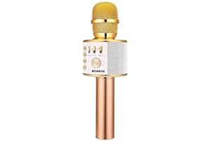 BONAOK Wireless Microphone Karaoke, Small Karaoke Mic Speaker, Rechargeable Bluetooth Mic for Partys, Karaoke Machine for Adults Kids, for iPhone/PC or All Smartphone(Light Gold)