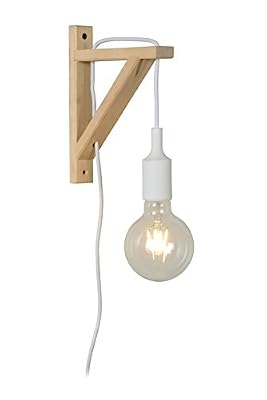 Lucide 08208/01/31 Fix Wall Applique Murale, E27, 60 W, Blanc, Bois Clair, 19 x 3,2 x 22,5 cm