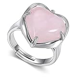 Crystaltears Rose Quartz Crystal Ring Heart Shape Healing Crystal Gemstone Rings Adjustable Quartz Crystal Stone Ring Jewelry For Women Christmas Valentine's Day Gift For Her