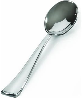Disposable Re-Useable Silver finish Plastic Spoons Cutlery 1x25 Pack Jenpak -Fineline