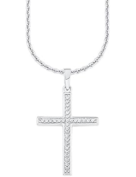 s.Oliver Damen-Kette mit Anhänger Kreuz 925 Silber Zirkonia weiß Rundschliff 45 cm - 5406