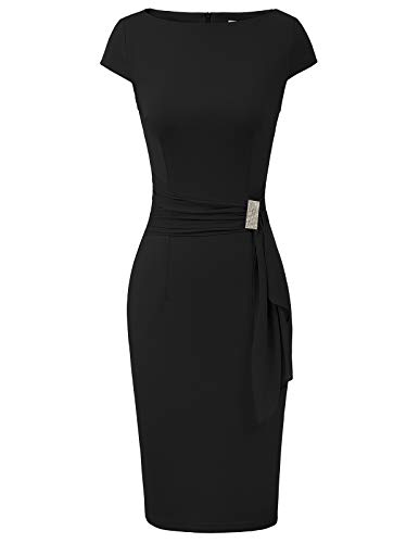 GRACE KARIN Nouveau Casual Travail Robe Crayon Manche Courte Bodycon Robe de Soirée Cocktail Femme Noir M CL027-1