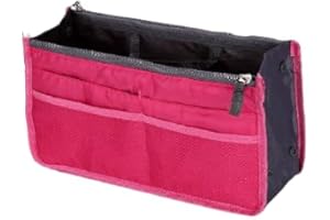 ZiaWorld Cosmetic Bag for Women, Travel Makeup Organizer Insert Bag, Women Nylon Travel Handbag, Purse Large liner Lady Makeup Cosmetic Bag Ladies Tote Portable DIY Partition Bag, Dark Pink