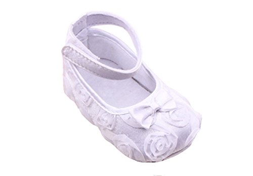 JTC Baby Infant Toddler Girl 3D Rose Flower Princess Crib Shoes Prewalker (13cm/9-12 Months, White)