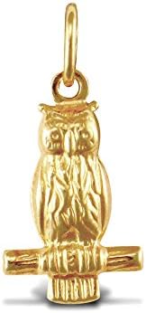 Jewelco London Ladies 9ct Yellow Gold Wise Owl Charm Pendant