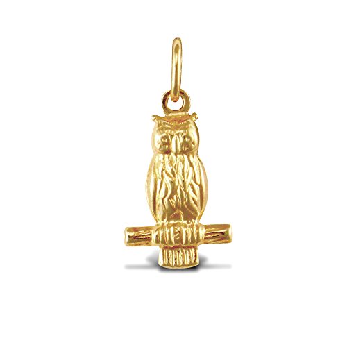 Jewelco London Ladies 9ct Yellow Gold Wise Owl Charm Pendant