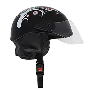 Western Era Unisex Half Helmet for Men & Women | Clear Visor | Comfort & Safety | Enhanced Design | Color - Black Glossy || Red Decal (Large)