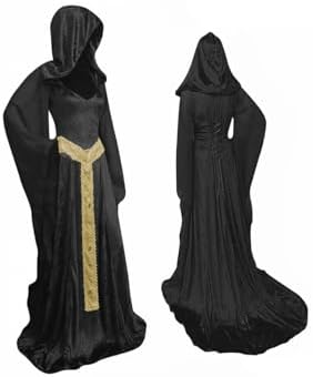 teobant Abito Medievale da Donna Rinascimentale, Costume da Strega Tradizionale, Abito da Cerimonia Vittoriano per Halloween e Carnevale, Nero , M