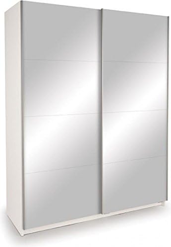 Dallas Sliding Double Mirrored Bedroom Wardrobe Closet 2 Door | High Gloss White
