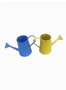 TNZ Creations Metal Watering Can Small. This Adorable Watering can Help You in The Garden Promote Fun Family time by Engaging Kids with Nature. (Yellow & Blue, Pack of 2 Pcs)