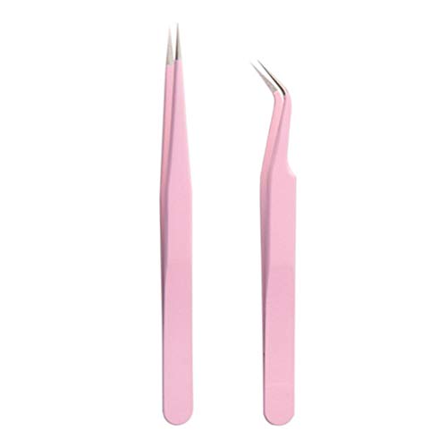 libelyef 2 Piece Set Lash Tweezers,Eyelash Extension Tweezers,Colored Antistatic Tweezers, Grafting Eyelash Special Tweezers, Eyelash Extension Stainless Steel Beauty Makeup Tool constructive