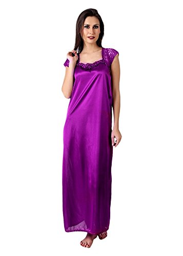 Yogalz Women Satin Purple One Piece Nighty Maxi Gown Nightwear RS.299 (65.00% Off) - Amazon