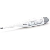 Beurer FT09 Digital and Body Thermometer, Waterproof, LCD Display with Measurement Range +/- 0.1 &deg;C, Acoustic Signal, Glass-f