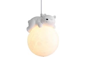 LEOSHI Lampe suspendue en forme de lune 3D pour chambre d'enfant, à intensité variable, en forme d'animal, de dessin animé, de planète, en résine, petite boule de lait blanche mignonne, lustre pour