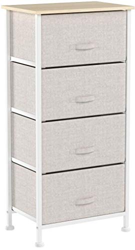 DlandHome Meuble/Tour de Rangement Étagère en Métal avec Tiroirs/Boîtes de Rangement en Tissu Amovibles Commode pour Chambre, 4 Tiroir- Beige