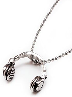 Headphones Pendant on Beaded Chain - Stainless Steel Silver Finish Men's Necklace - Men's Women's Unisex