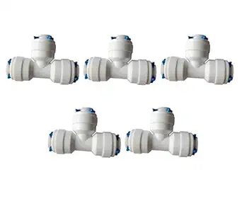 KRPLUS Plastic RO Connector 3/8 Inch x 1/4 Inch x 1/4 Inch 3 Way Quick Connect Push Fit type Tee Shape RO Connector for RO Water Purifier Tube Fitting White (Pack Of 5)