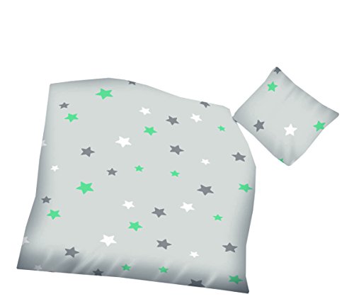 Aminata Kids Bettwäsche Kinder Sterne 100×135 cm grau türkis Kinderbettwäsche-Sternmotiv Bettwäsche Kinder Stern Baumwolle Reißverschluss RV Kleinkind - 4