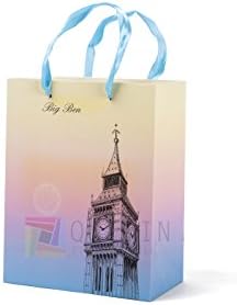 Pack of 10 Colorful Easter, Christmas, Birthday Festive Souvenir Party Gift Bags (Medium, Big Ben - Yellow)