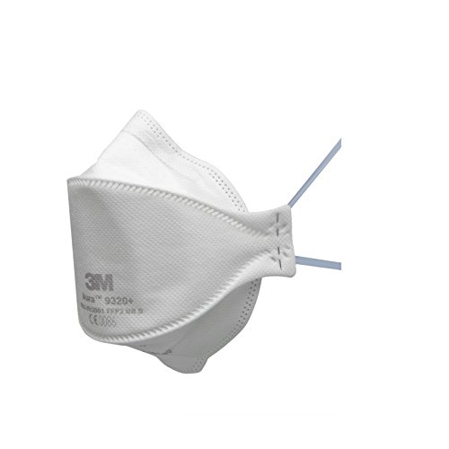 3M Aura série 9300+ - Masque antipoussière jetable et pliable en 3 panneaux 3M 9320+SP - Niveau de protection FFP2 - 1 x 5 masques blancs