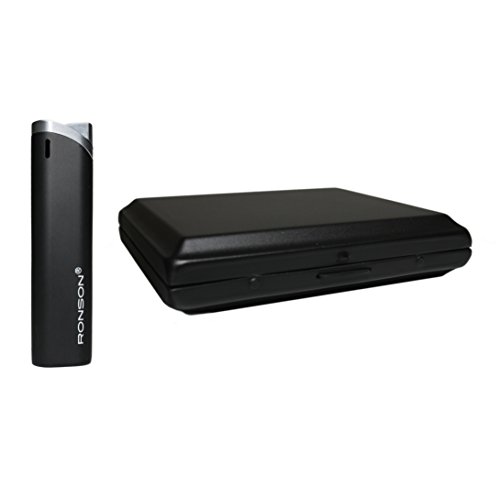 Preisvergleich Produktbild Matt Schwarz Zigarette Fall mit Ronson Suite Gas-Feuerzeug