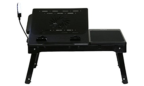 iMounTek Laptop-Tablett / Tisch, tragbarer, multifunktional, faltbar, verstellbar, für Bett, Sofa, Tisch, Schoß, mit 4 USB-Ports an der Seite, Lüfter zum Kühlen, flexibler Schreibtisch-Lampe mit 3 LEDs, integriertem, 3,8 cm tiefem Aufbewahrungsfach (schwarz) - 7