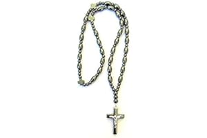 IconsGr Handmade Hematite Stone Christian Orthodox Komboskoini, Prayer Rope with the Crucifix