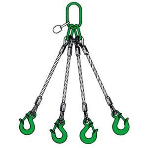 4-strängiges Drahtseilgehänge, einerseits Ring, andere Seite Ösenhaken, NL=1 m, Tragfähigkeit: 1,45 t / 1,05 t