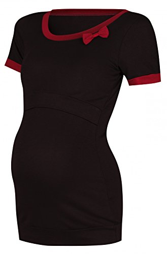 Happy Mama. Women's Maternity Nursing Double Layer T-shirt Contrast Detail. 996p (Black & Crimson, UK 14/16, 2XL)