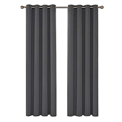 Deconovo Lot de 2 Oeillets Rideaux Occultants Isolants Thermique 140x280cm Rideau de Porte Exterieur Super Souple pour La Decoration Chambre Gris Foncé