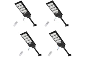 papasbox Paquete de 4 farolas solares LED de 400 W con control remoto | Luz de seguridad vial con energía solar de 6500 K y sensor de movimiento | Farola exterior con luz solar