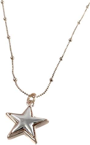 Rose Gold and Silver Star Pendant on a Long Rose Gold Bead Costume Jewellery Necklace for Women