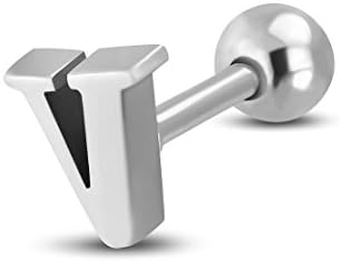 Stainless Steel Alphabet Initial/Letter V Tragus/ Cartilage Barbell Stud Earring