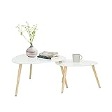Wonderhome Table Gigogne Set De 2 Table Basse ,Table Basses Scandinaves Blanc,Pieds De Table en Pin Et Plateau MDF (1)