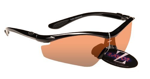 Ray-Zor Rayzor professionnel léger UV400 Noir Sport Wrap Ski Lunettes de soleil, avec un 1 Piece Lumière Améliorer ambre clair anti-reflet lentille.
