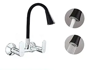 Aquieen Brass Wall Mounted Kitchen Sink Mixer with Flexible Spout (Black)