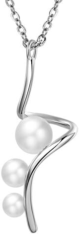 Fancilla Silver Tone White Gold plated Jewellery for Women Simulated Pearls Necklace with Twist Pendant, 18"